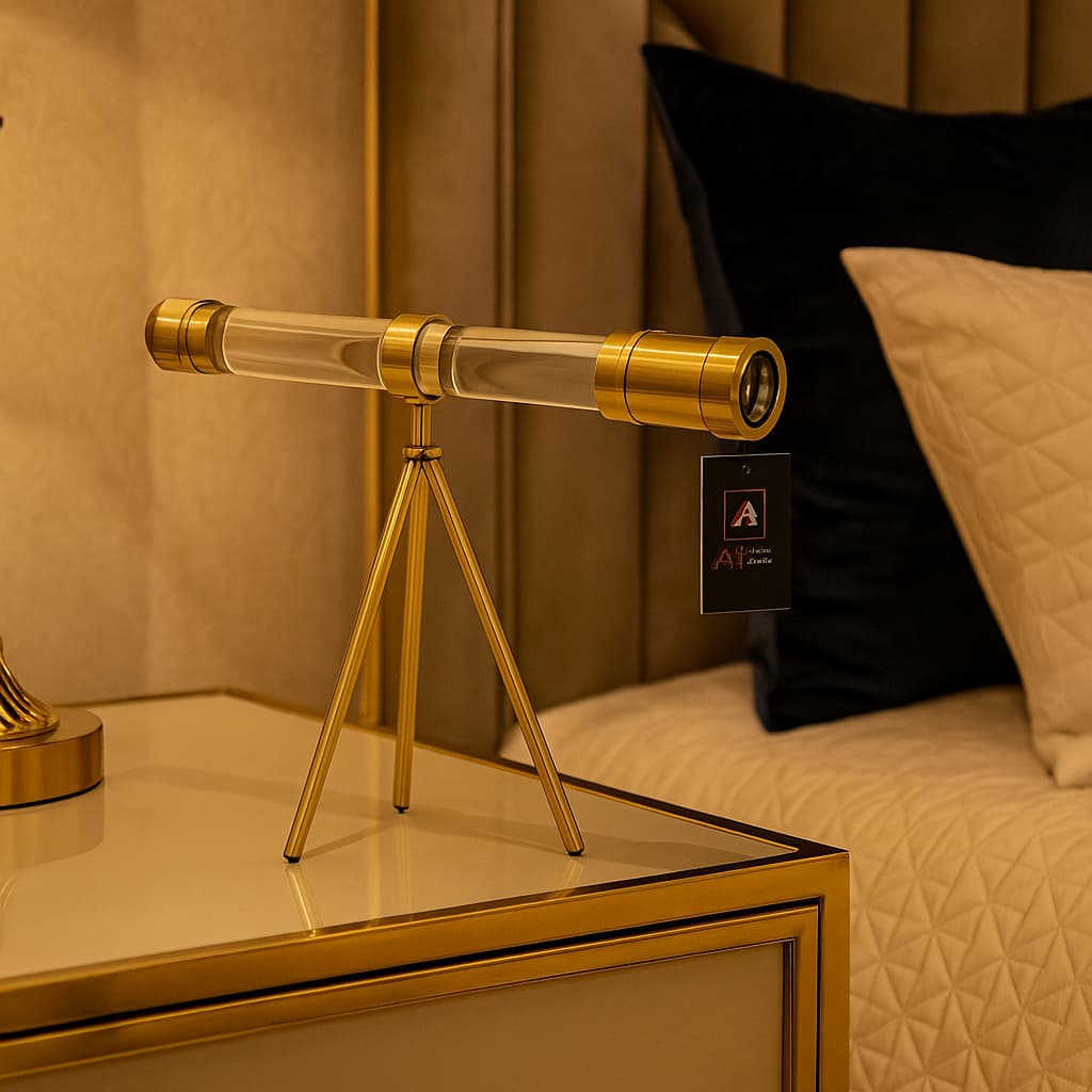 Luxurious Brass & Acrylic Decorative Telescope on Tripod Stand - Modern Nautical & Explorer Decor