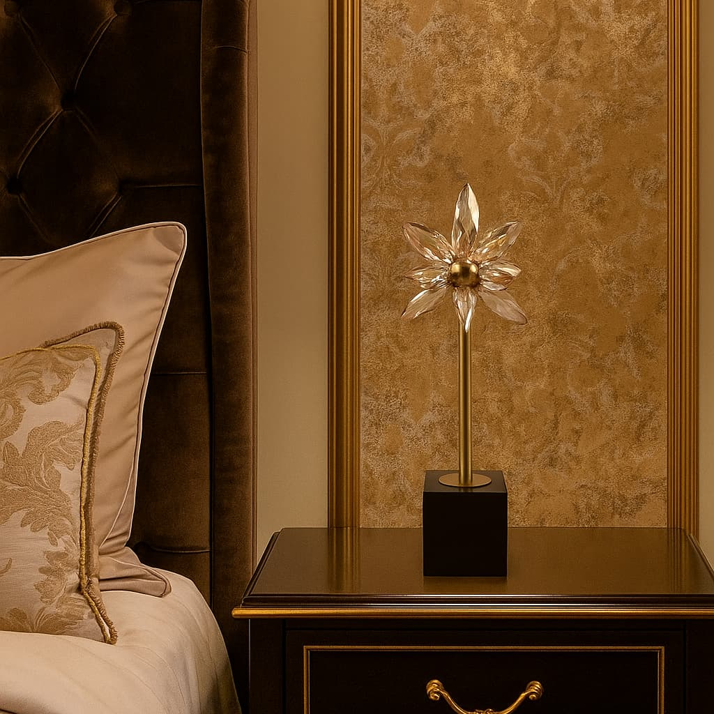 Dazzling Crystal Flower Table Sculpture - Modern Elegance Decorative Accent with Black Base