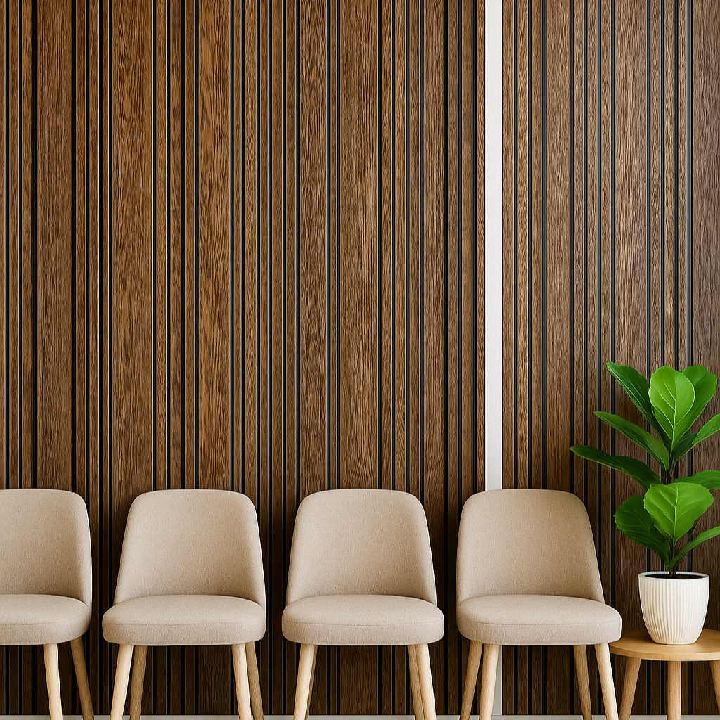 Modern Wood Slat Wall Panel with Vertical LED Accent Light