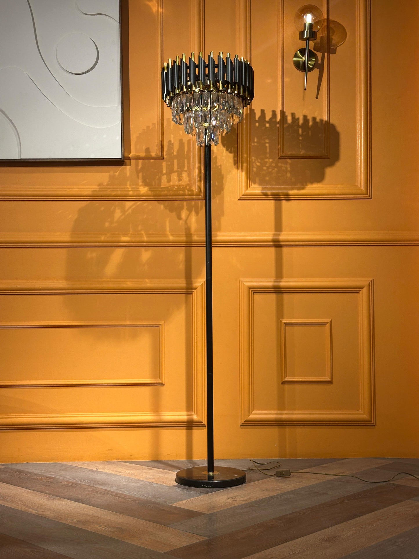 Opulent Black & Gold Crystal Chandelier Floor Lamp - Grandeur & Dazzling Light