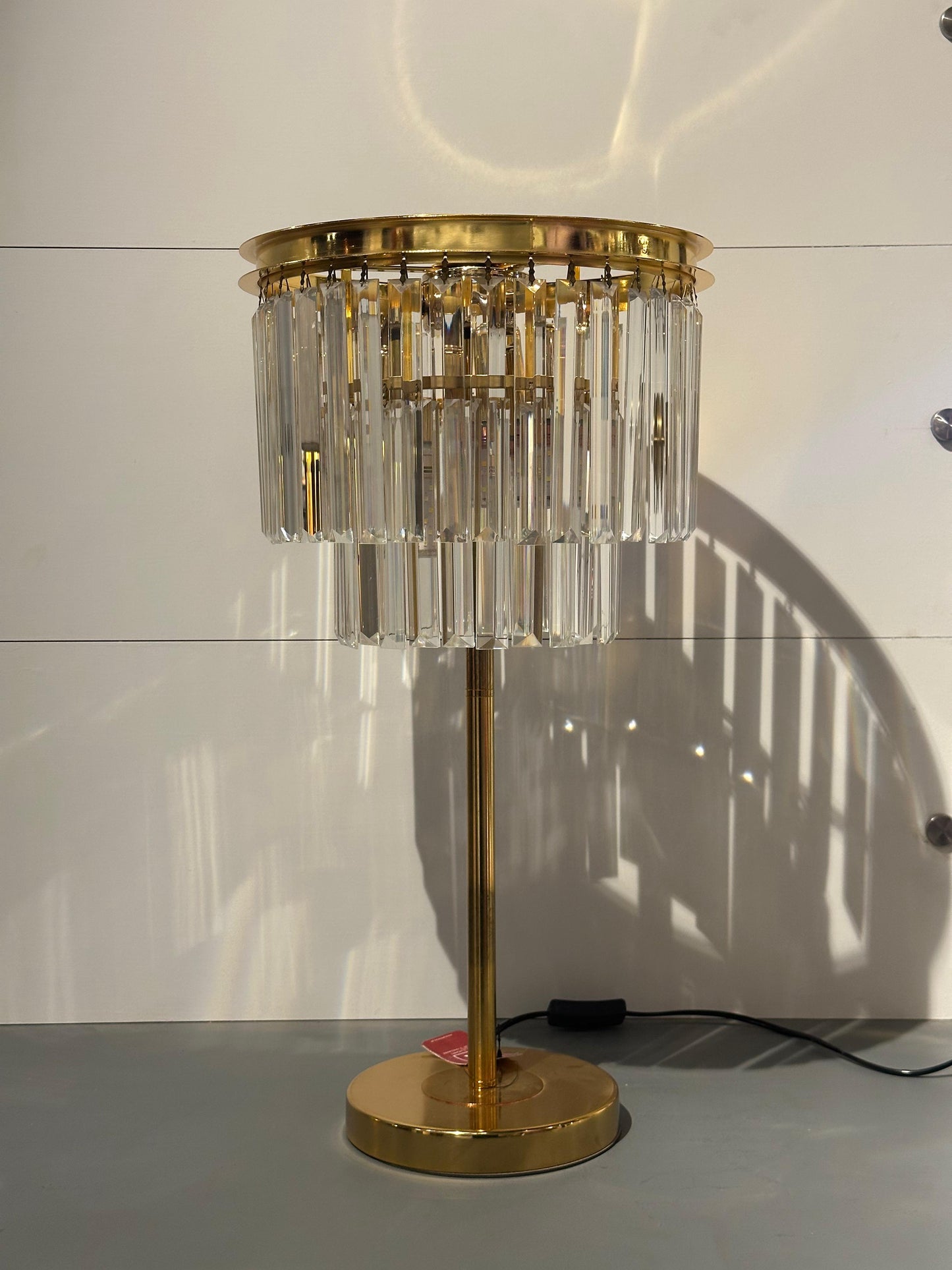 Modern Geometric Table Lamp - Textured White/Silver Base & Ambient Fabric Shade