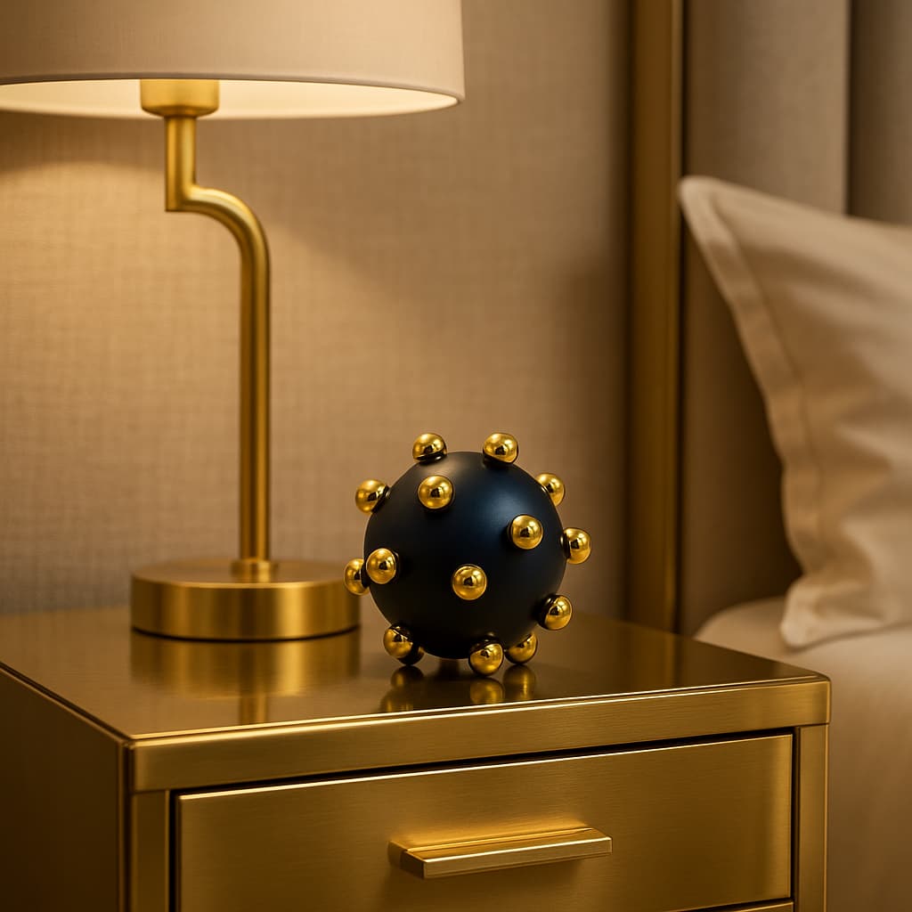 Bold Black & Gold Spiked Sphere Decor - Modern Avant-Garde Tabletop Accents