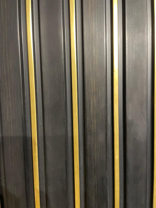 Luxe Dark Wood & Gold Slatted Wall Panel | Modern Accent Wall Cladding