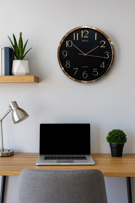 Minimal Round Wall Clock with Green Dial & Golden Frame – RAOLI Design