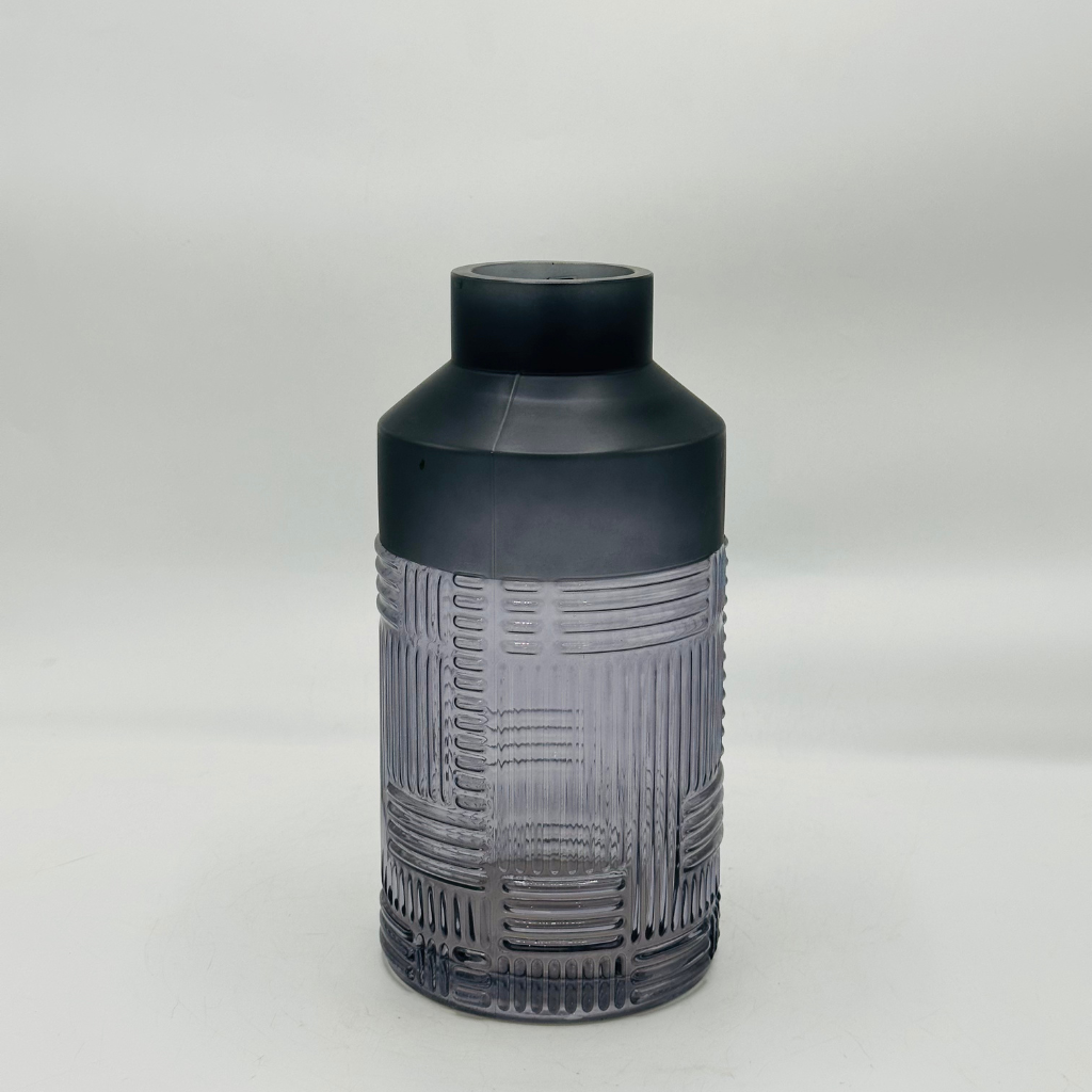 Modern Textured Smoky Gray Glass Vase - Contemporary Decorative Vase