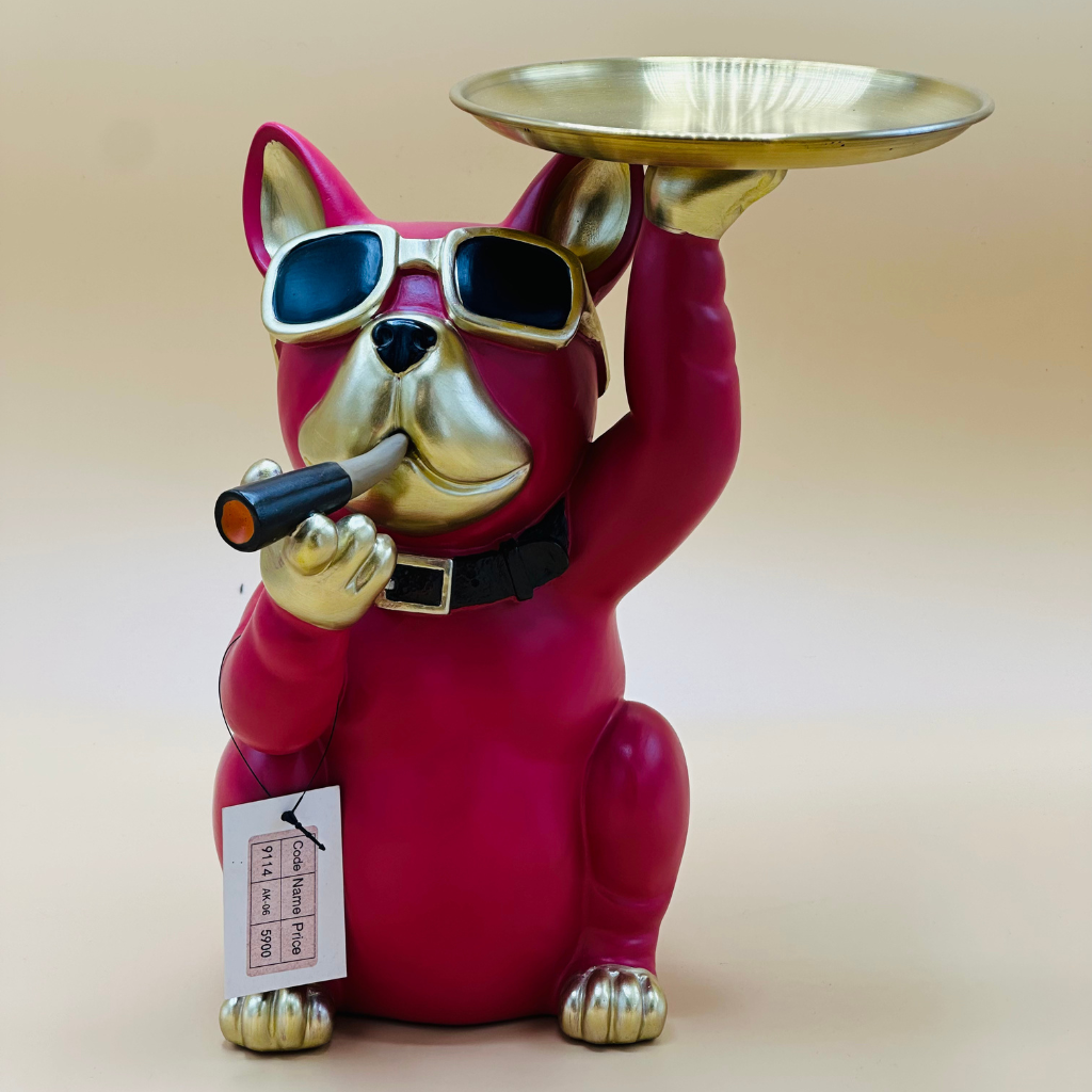 Funky Bulldog Butler Statue with Serving Tray - Decorative Organizer
