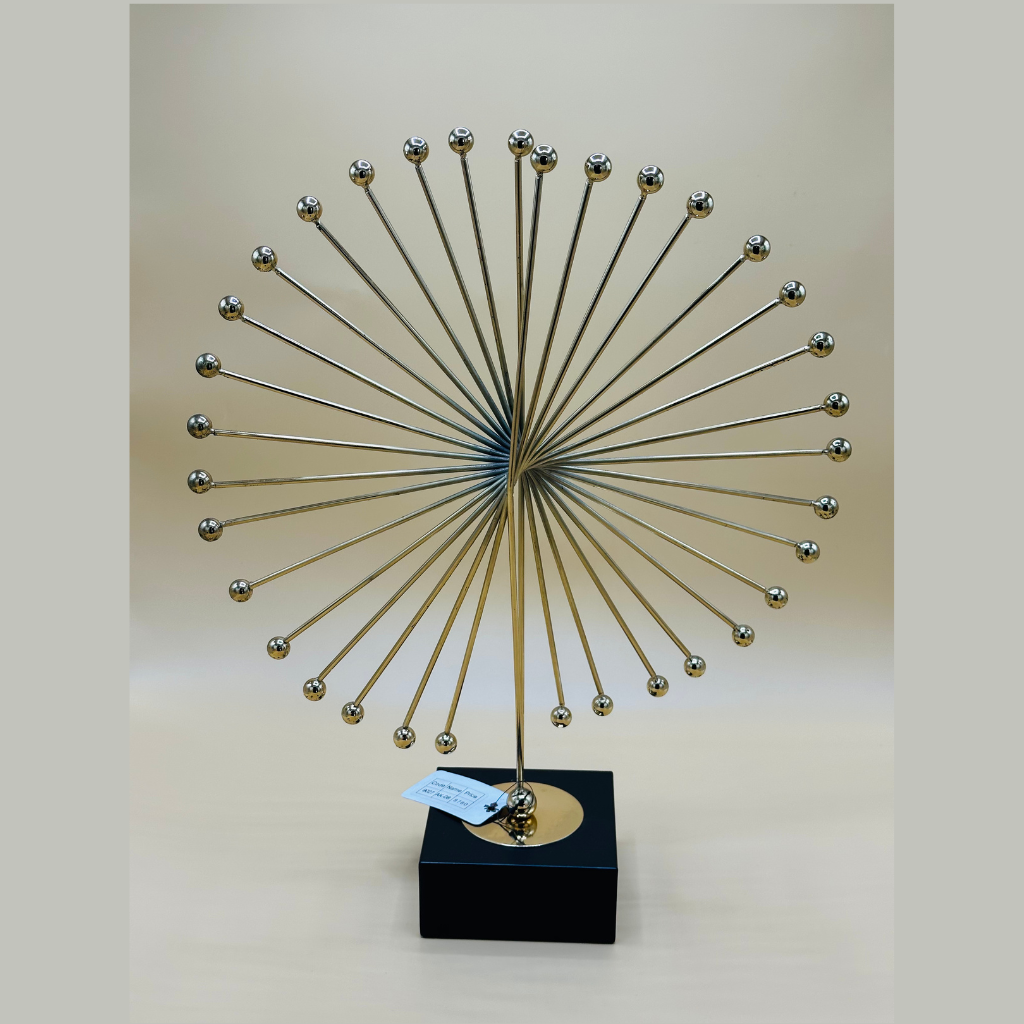 Modern Gold Metal Burst Sculpture on Black Base - Abstract Decorative Ornament
