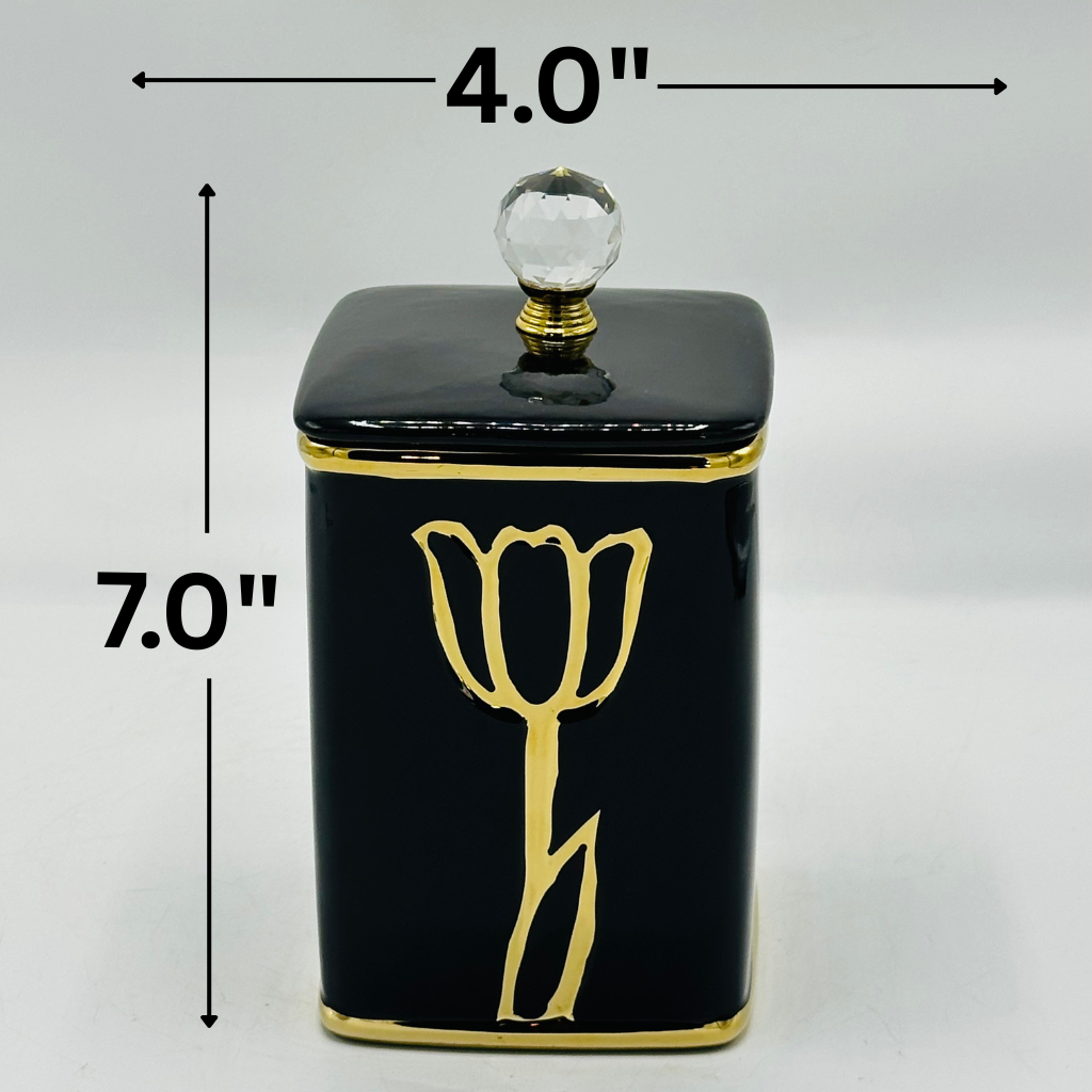Elegant Tulip Design Ceramic Storage Jar with Crystal Knob Lid - Decorative Canister