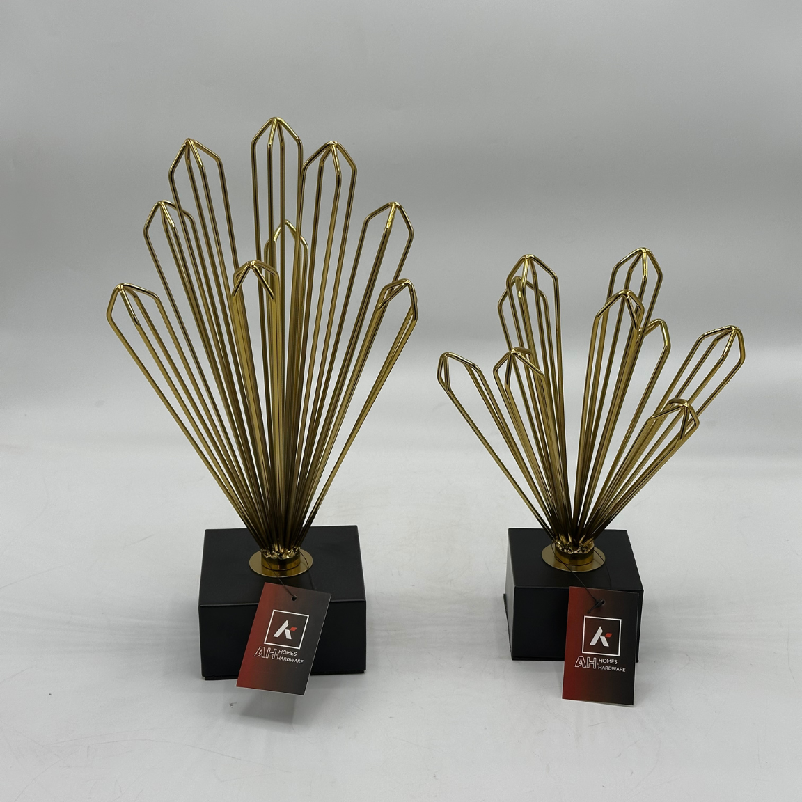 Modern Gold Wire Fan Sculpture on Black Base - Abstract Decorative Ornament