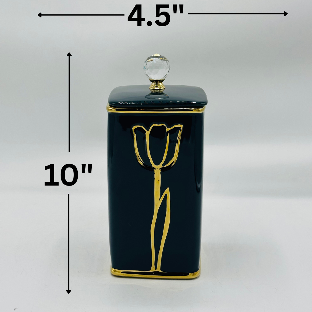 Elegant Tulip Design Ceramic Storage Jar with Crystal Knob Lid - Decorative Canister
