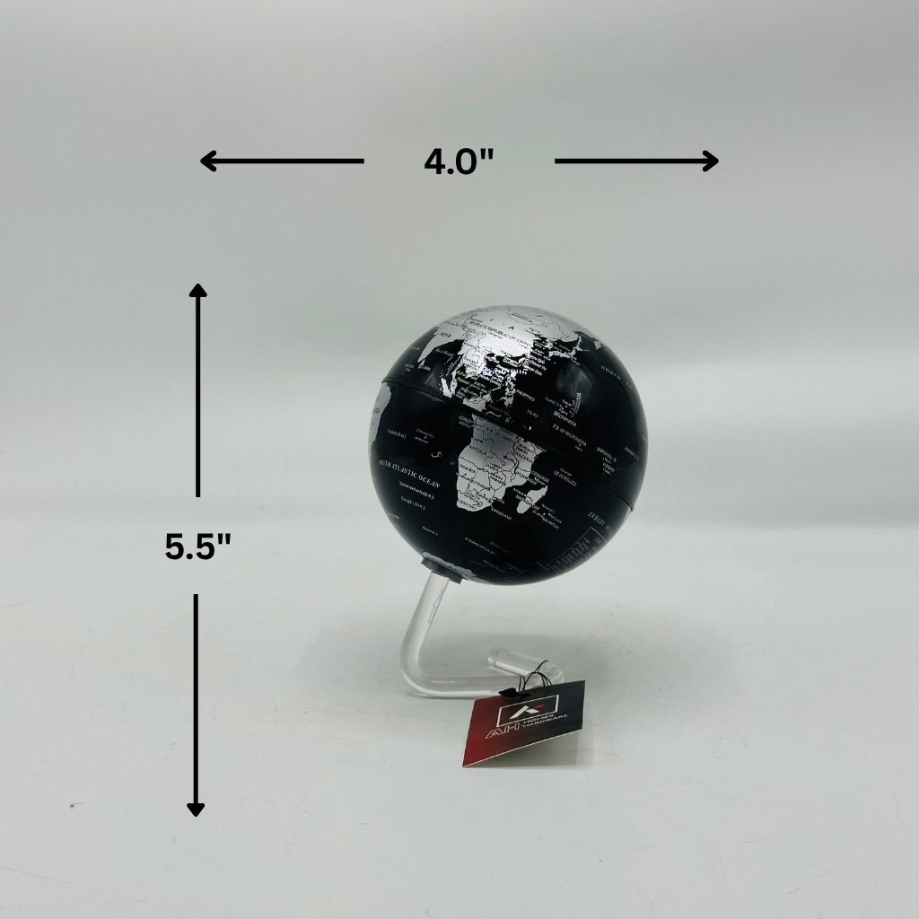 Modern Black & Silver World Globe on Clear Stand - Minimalist Desk Decor