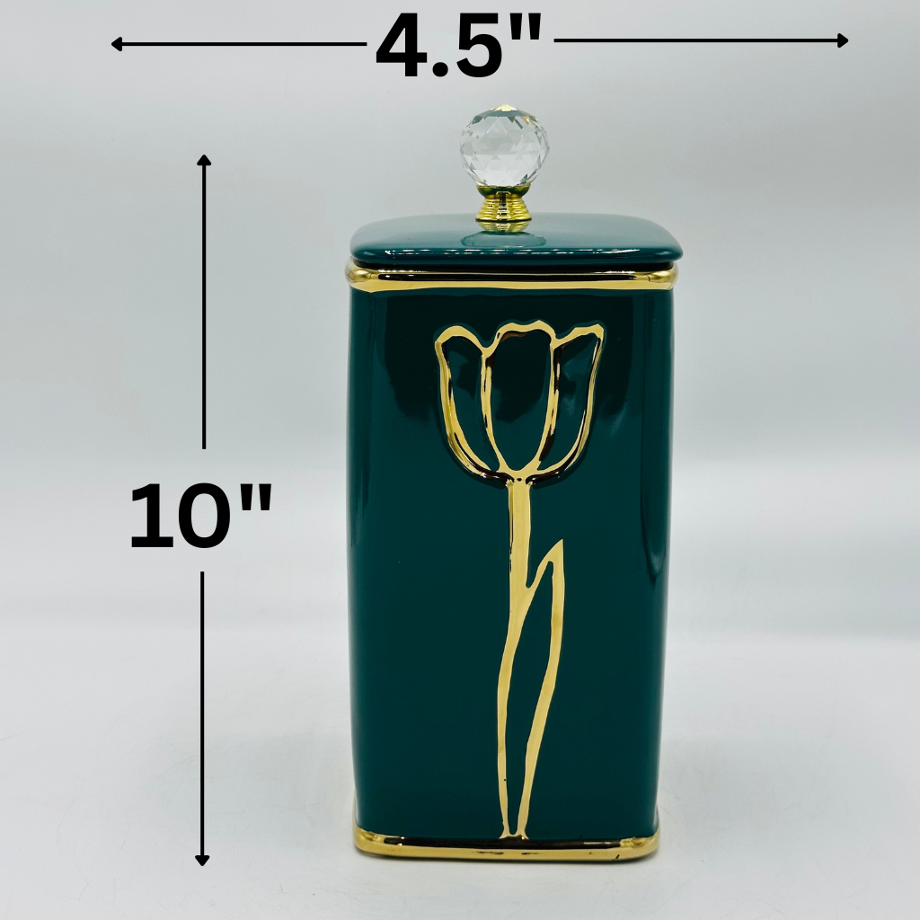 Elegant Tulip Design Ceramic Storage Jar with Crystal Knob Lid - Decorative Canister
