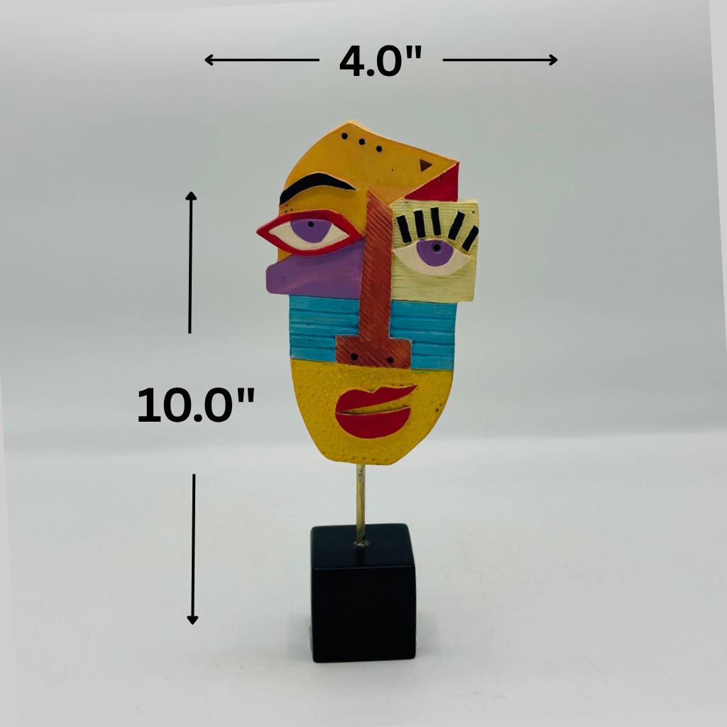 Colorful Abstract Face Sculpture on Black Base - Modern Art Decorative Figurine