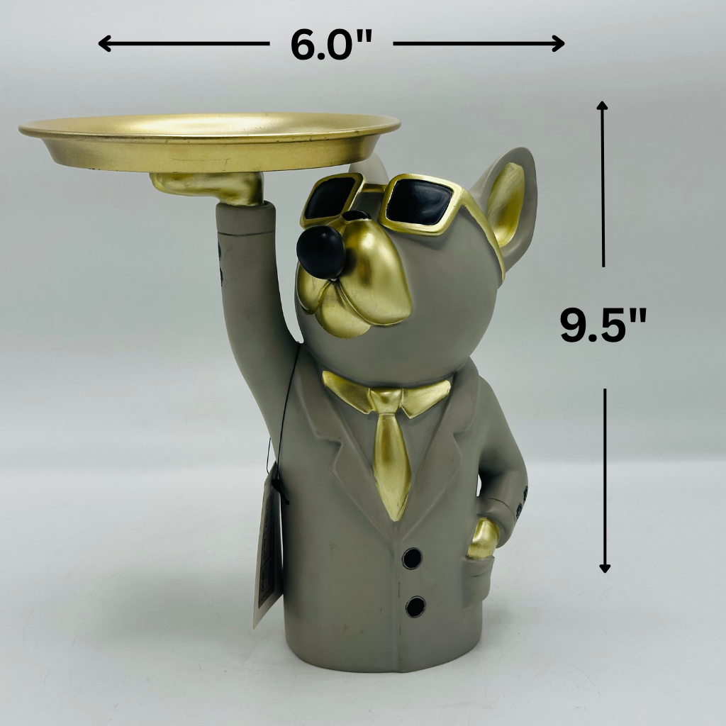 Sophisticated Dog Butler Sculpture with Gold Tray - Elegant Decorative Organizer
