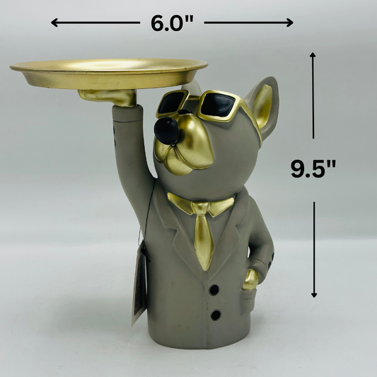 Sophisticated Dog Butler Sculpture with Gold Tray - Elegant Decorative Organizer