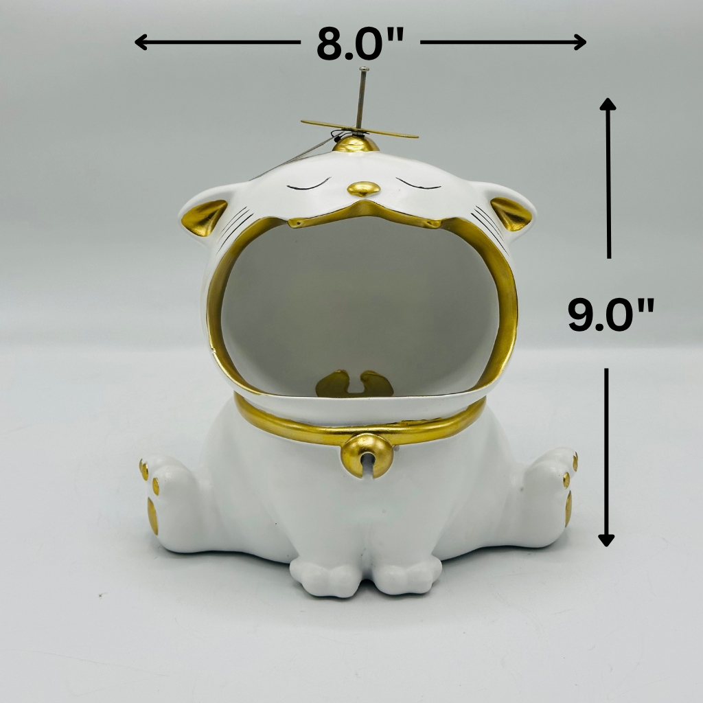 Whimsical Green Cat Storage Box with Gold Interior - Decorative Organizer Figurine