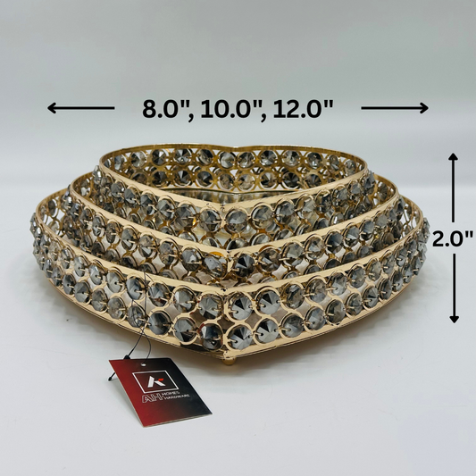 Set of 3 Elegant Gold Heart-Shaped Trays with Crystal Accents - Decorative Nesting Dishes