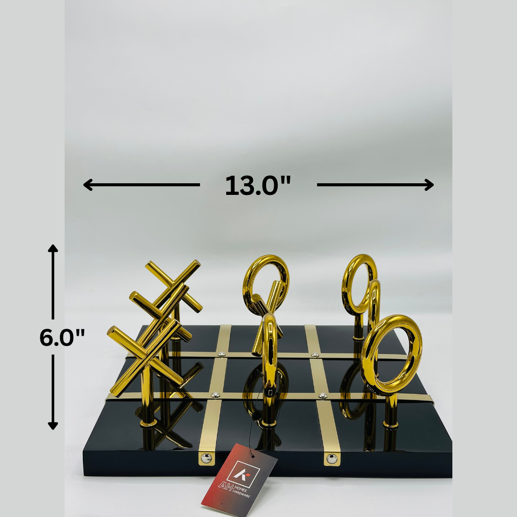 Elegant Gold Tic-Tac-Toe Game on Black & Gold Board - Decorative Tabletop Game