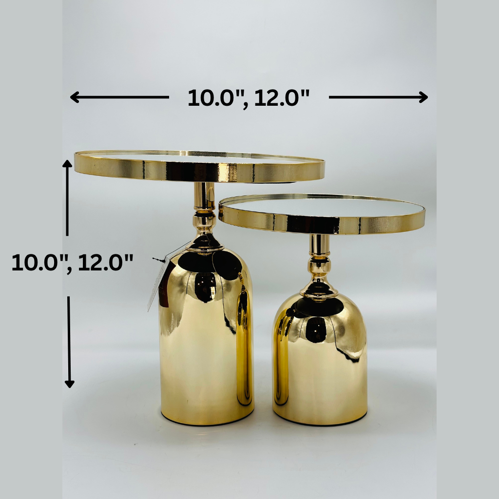 Set of 2 Elegant Gold Mirrored Pedestal Display Stands - Modern Accent Tables
