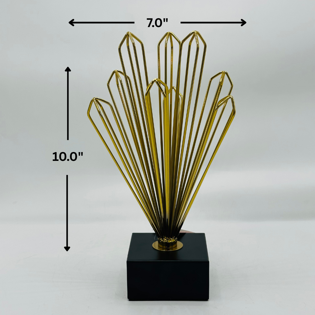 Modern Gold Wire Fan Sculpture on Black Base - Abstract Decorative Ornament