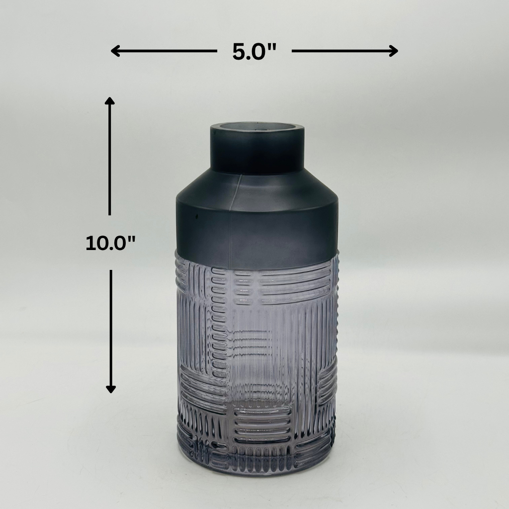 Modern Textured Smoky Gray Glass Vase - Contemporary Decorative Vase