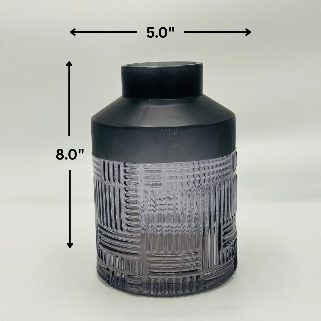 Modern Textured Smoky Gray Glass Vase - Contemporary Decorative Vase