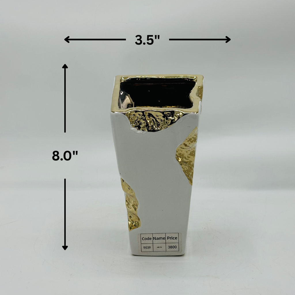 Modern White Ceramic Vase with Textured Gold Accents - Elegant Decorative Vase