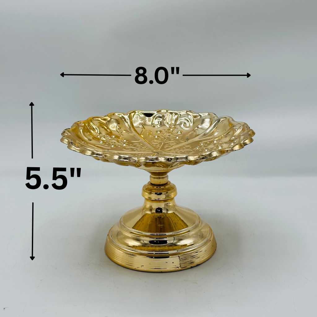 Elegant Gold Pedestal Dish with Ornate Detail - Decorative Display Stand