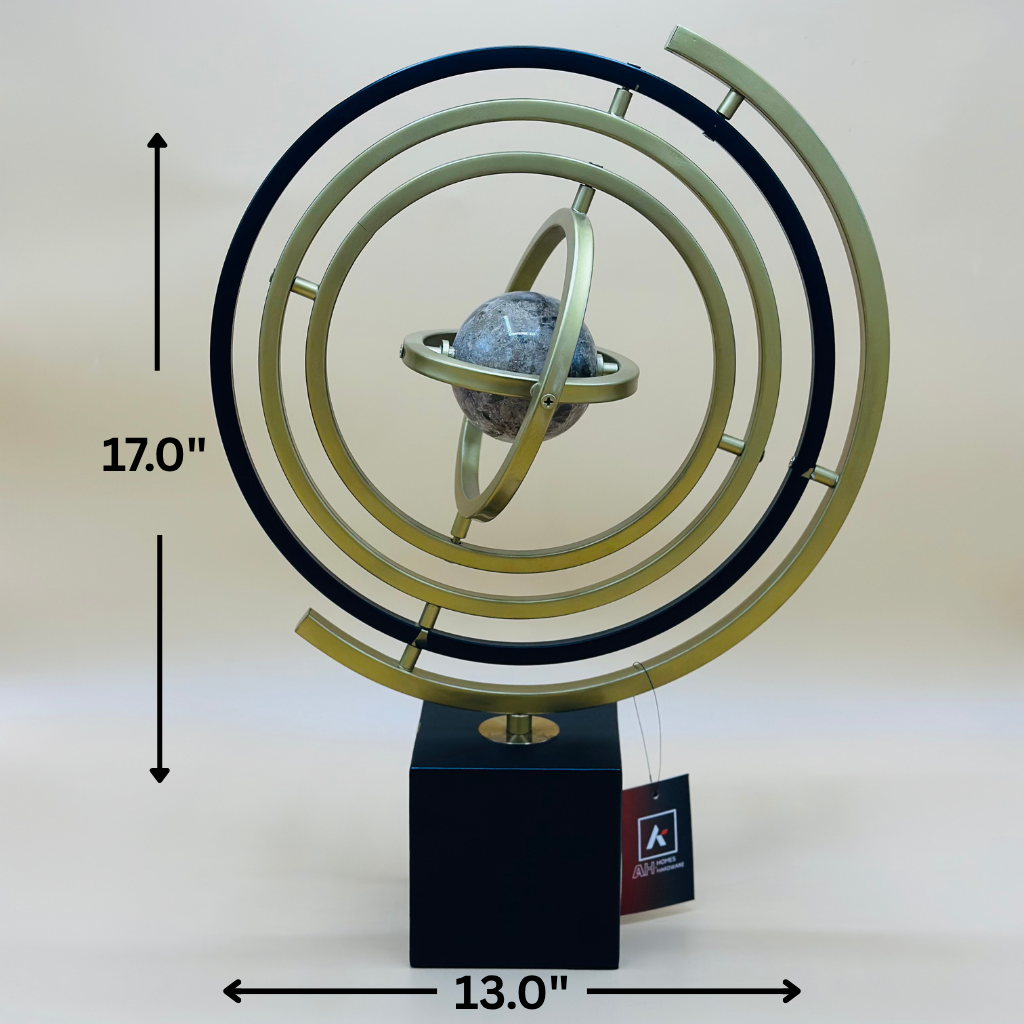 Modern Abstract Metal and Stone Globe Sculpture - Decorative Orbit Ornament