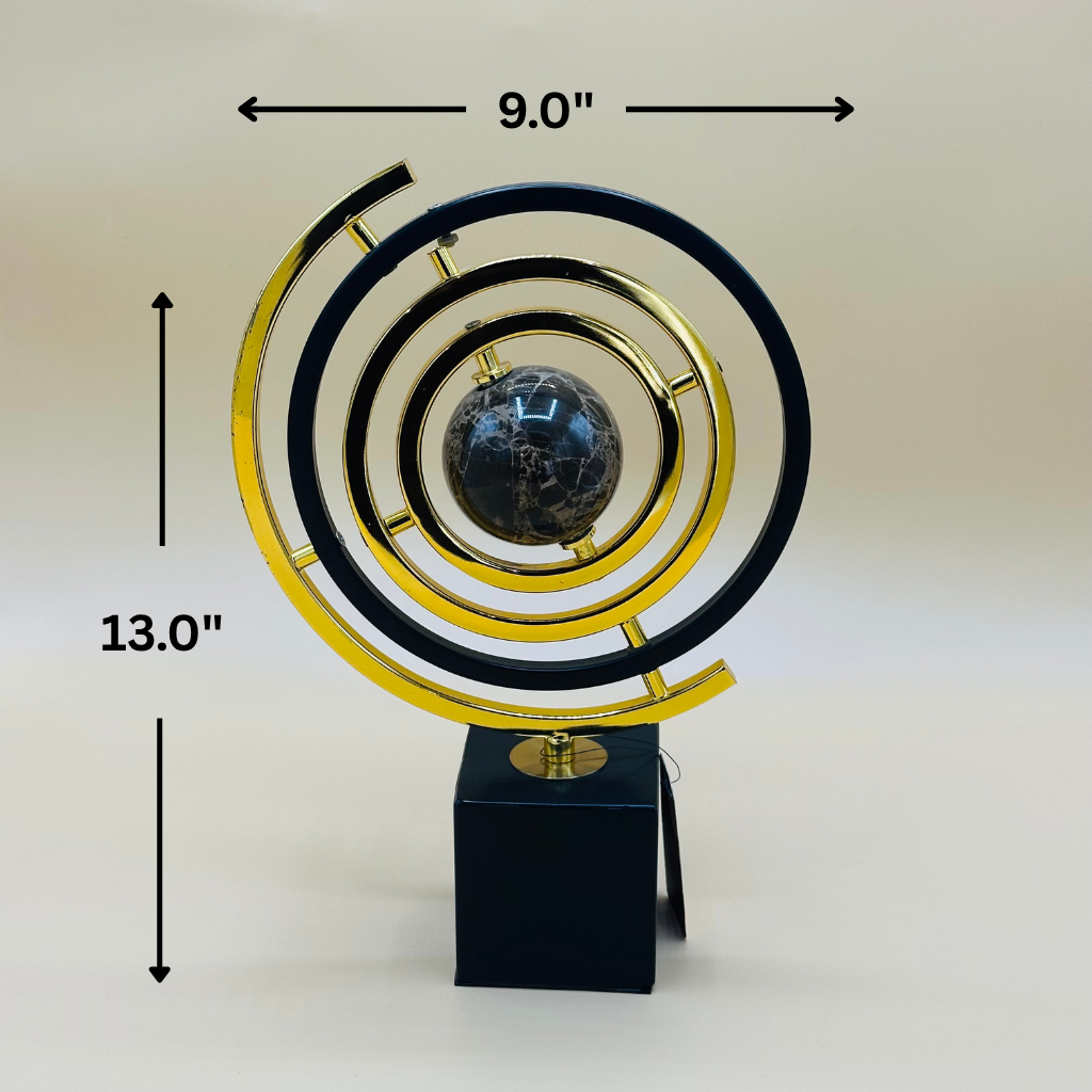 Modern Abstract Metal and Stone Globe Sculpture - Decorative Orbit Ornament