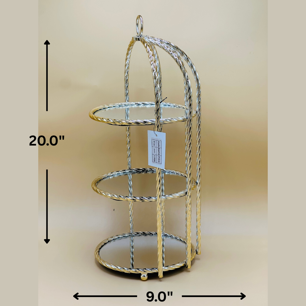 Elegant Gold Metal Birdcage Decorative Display Stand with Mirrored Bases