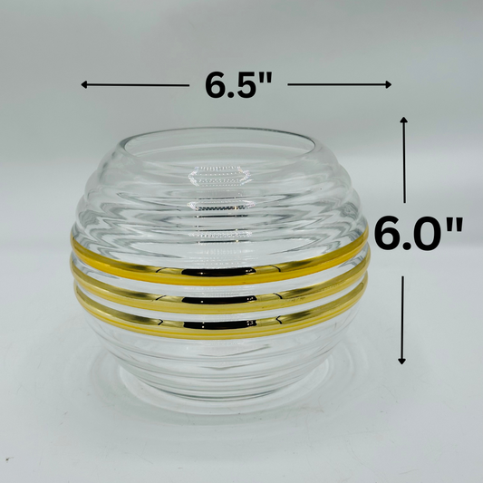 Elegant Clear Glass Votive Holder with Amber Gold Spirals - Hand Blown Candle Light