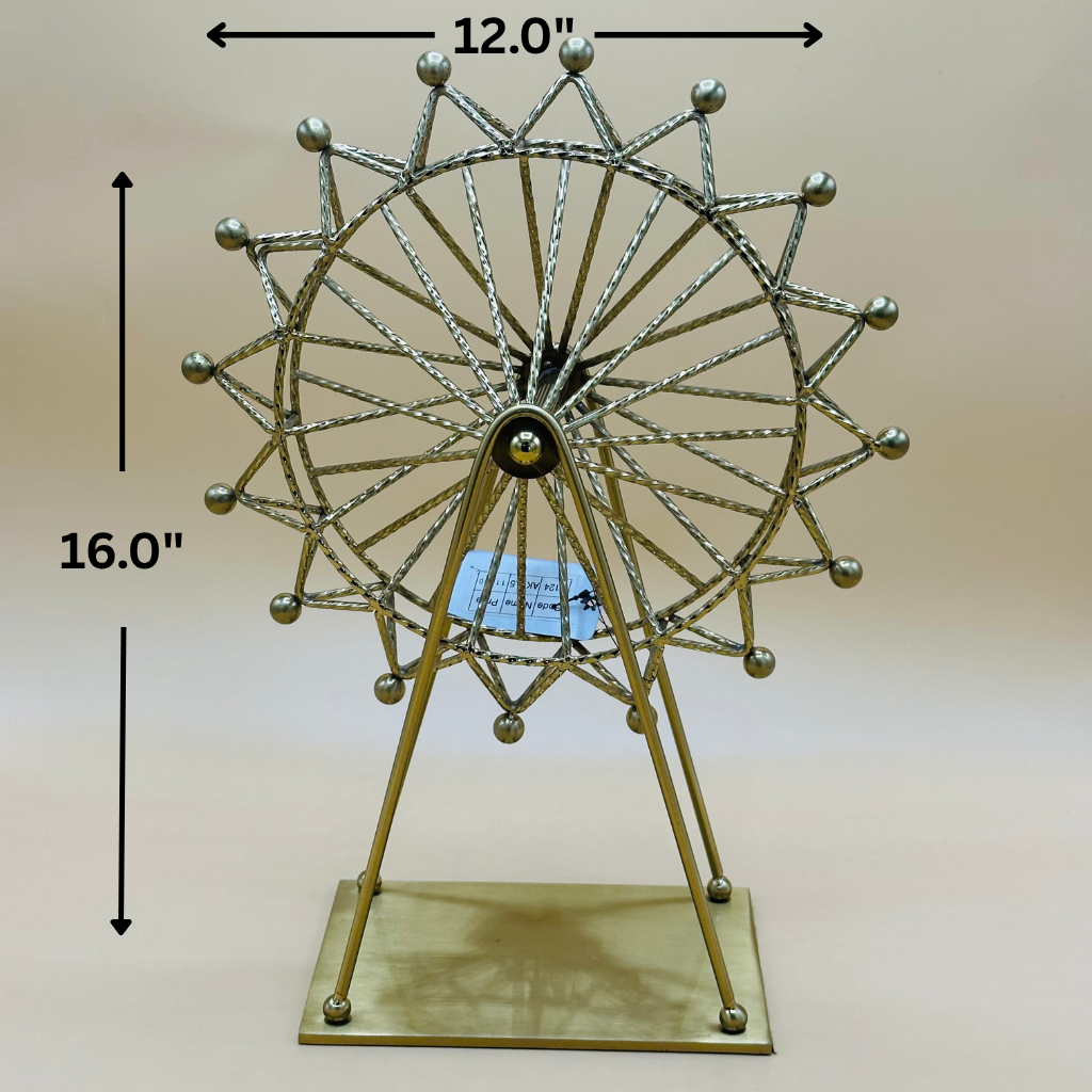 Whimsical Gold Metal Ferris Wheel Sculpture - Decorative Carousel Ornament