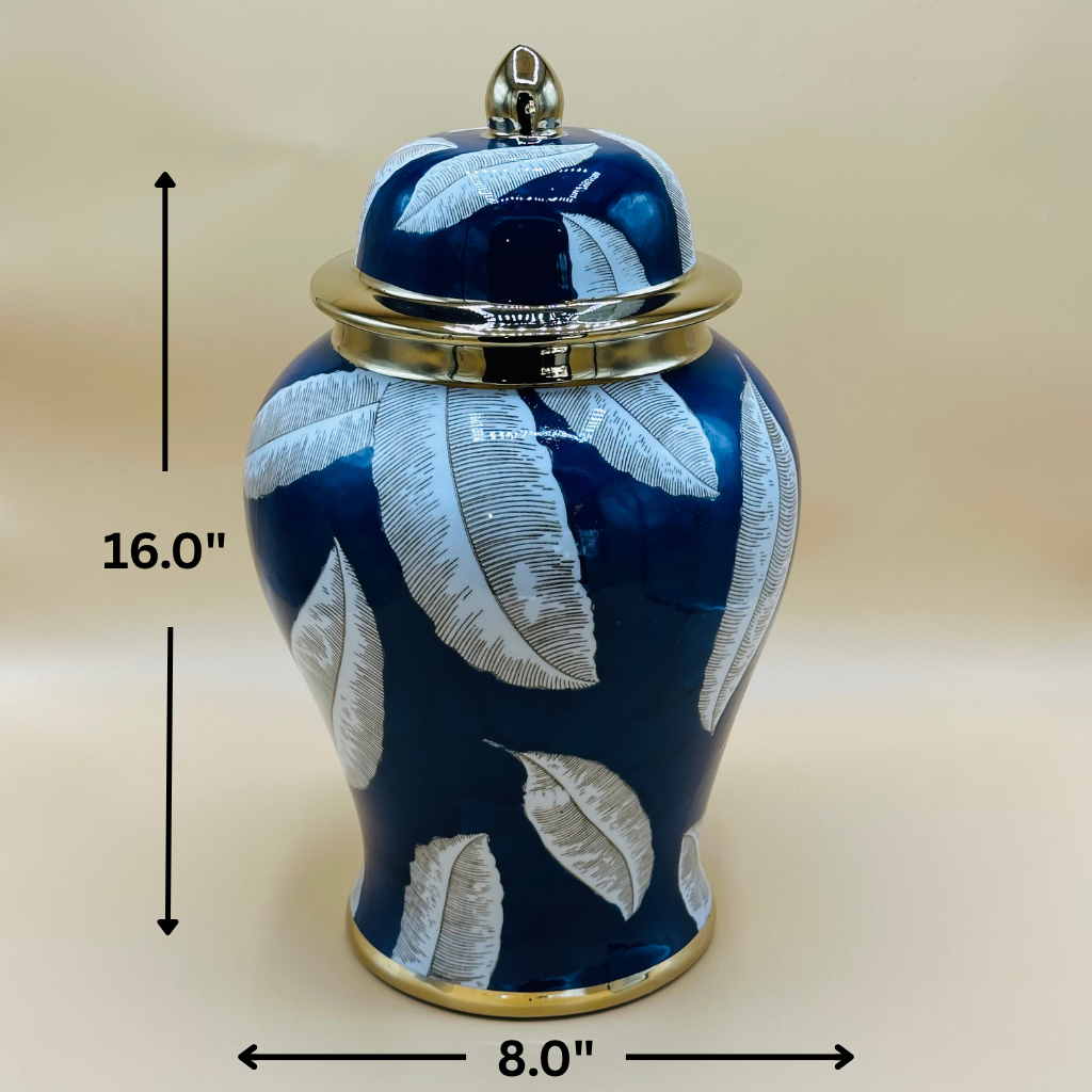 Elegant Teal & Gold Marbled Ceramic Ginger Jar with Lid - Decorative Urn