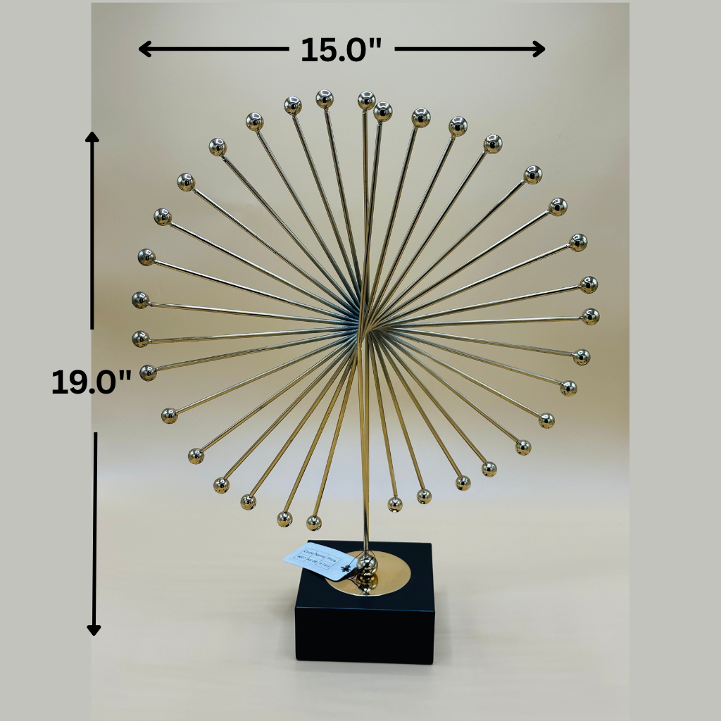 Modern Gold Metal Burst Sculpture on Black Base - Abstract Decorative Ornament