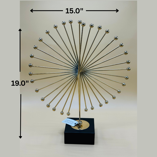Modern Gold Metal Burst Sculpture on Black Base - Abstract Decorative Ornament