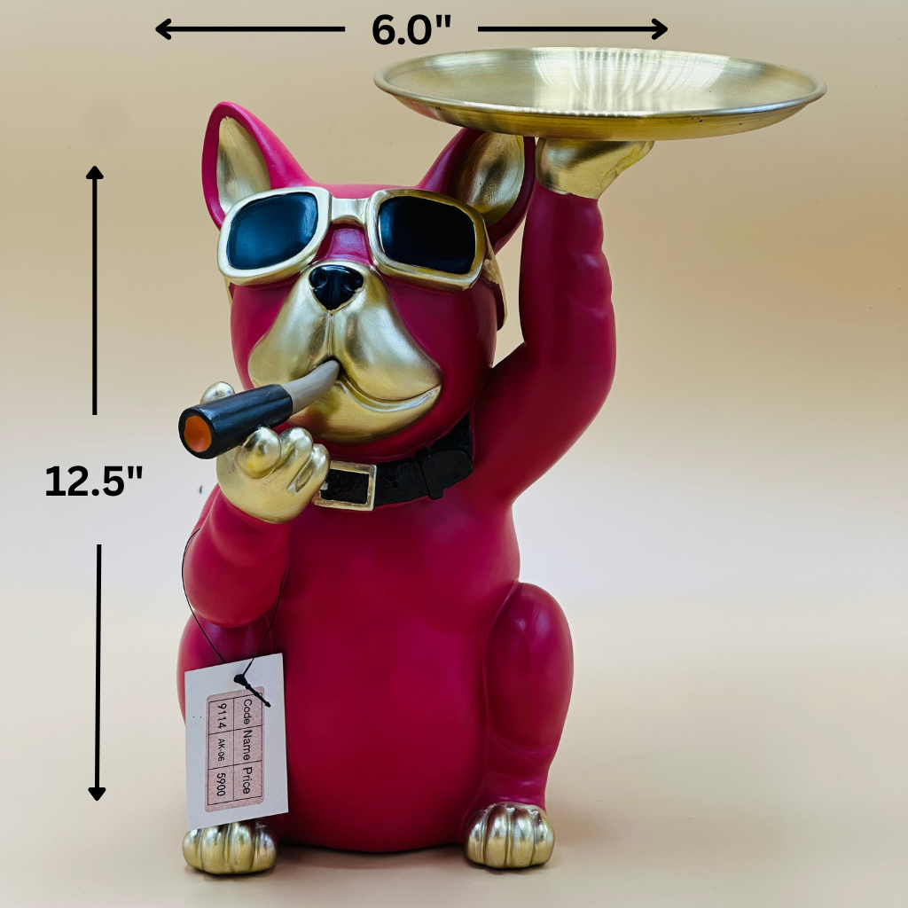Funky Bulldog Butler Statue with Serving Tray - Decorative Organizer
