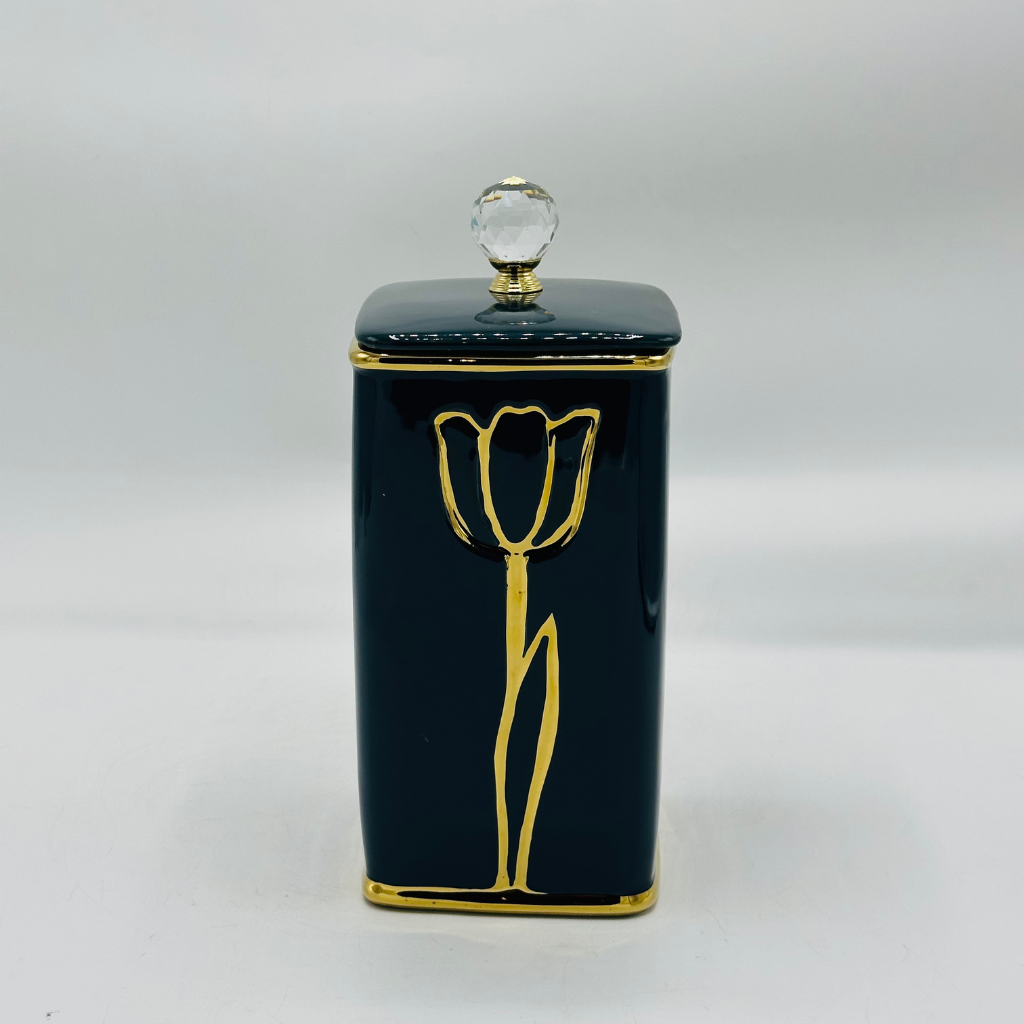 Elegant Tulip Design Ceramic Storage Jar with Crystal Knob Lid - Decorative Canister
