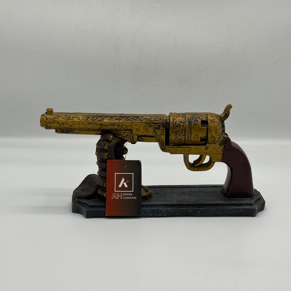 Antique-Style Revolver Decorative Figurine on Stand