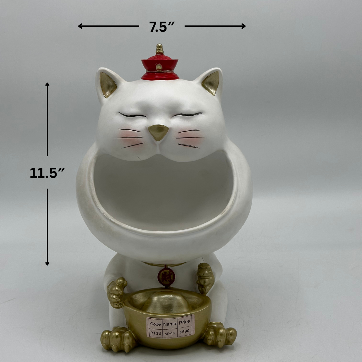 Lucky Cat Maneki-neko Storage Figurine with Gold Ingot