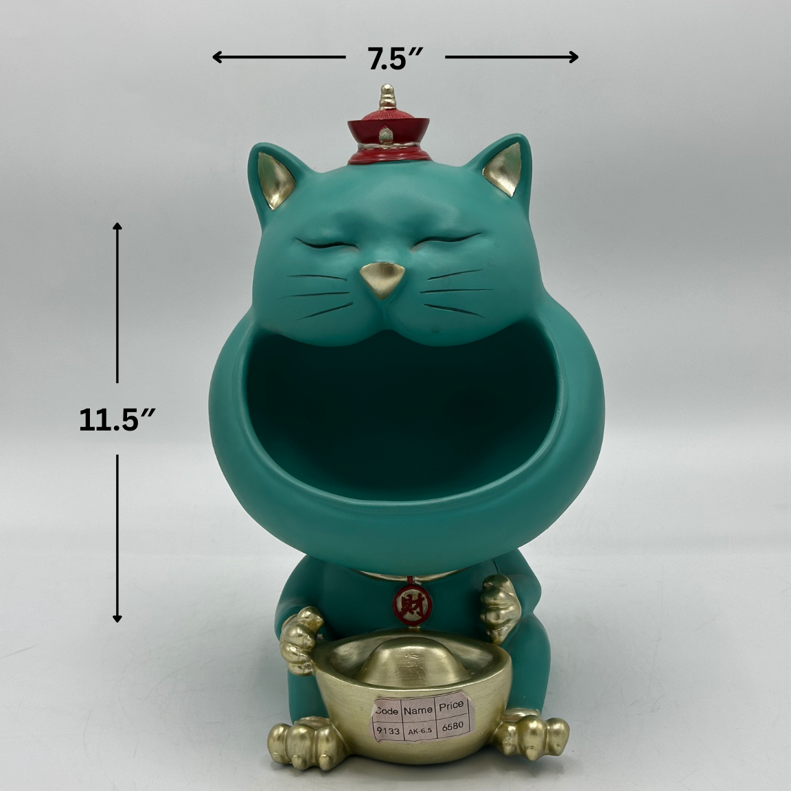 Lucky Cat Maneki-neko Storage Figurine with Gold Ingot