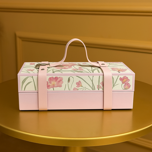 Elegant Pink Floral Gift Box with Top Handle - Perfect for Delicate Gifts