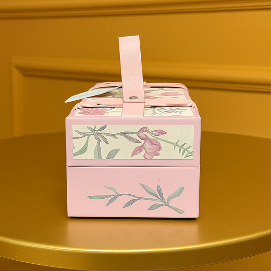 Elegant Pink Floral Gift Box with Top Handle - Perfect for Delicate Gifts