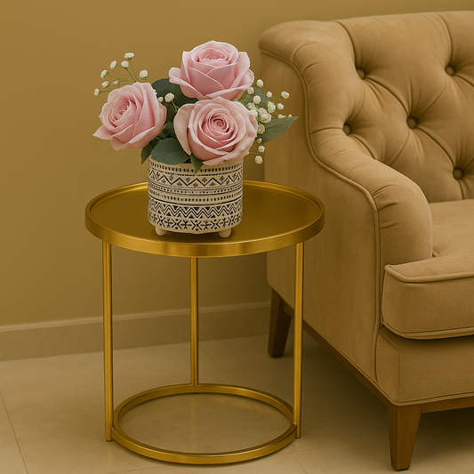 Elegant Cylindrical Planter with Faux Floral Arrangement