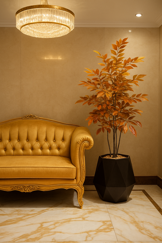 Artificial Fall Foliage Tree in Geometric Black Planter