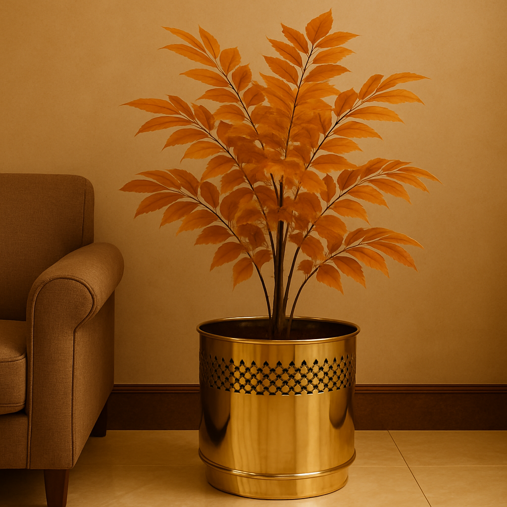 Chic Gold Ribbed Metal Planter | Modern Decorative Pot