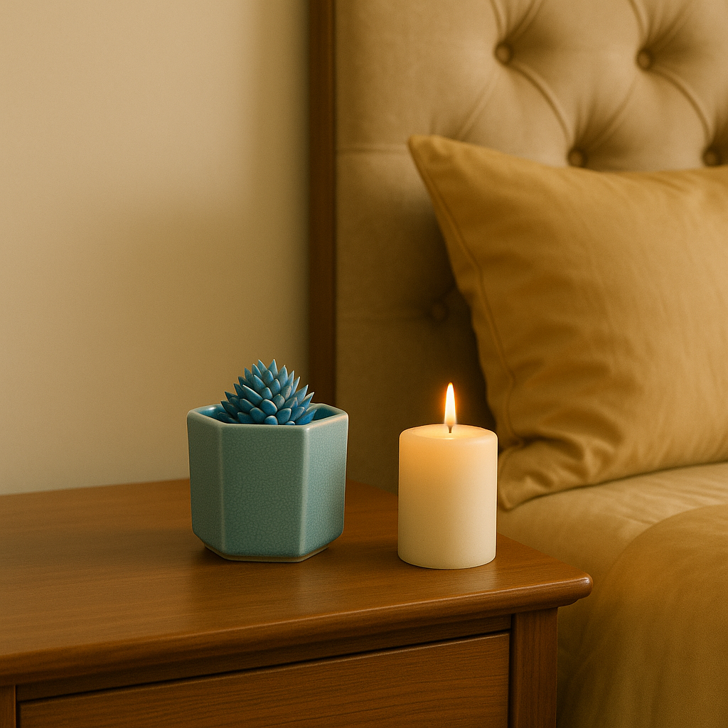 Modern Hexagonal Pot with Blue Artificial Succulent