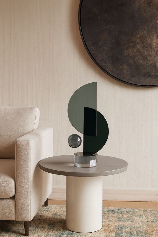 Modern Abstract Glass & Metal Sculpture – Minimalist Home Decor Accent Piece