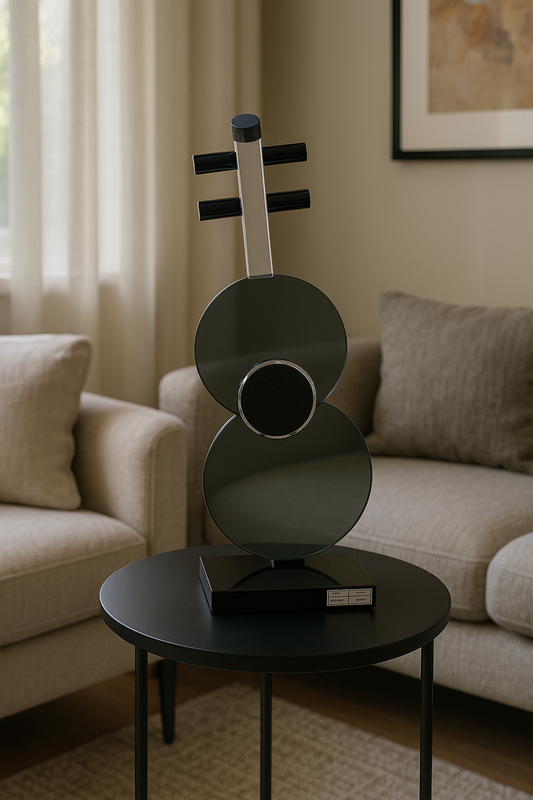 Modern Guitar-Inspired Abstract Sculpture – Artistic Glass & Metal Home Decor