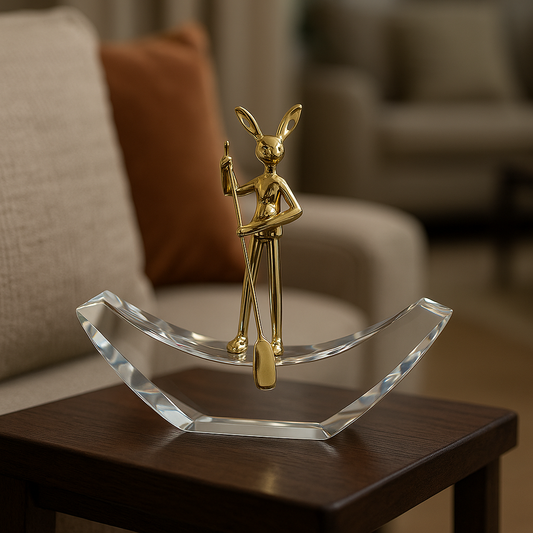 Golden Rabbit with Crystal Boat Ornament – Luxury Animal-Inspired Showpiece